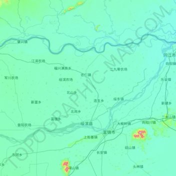 Topografische Karte 绥滨县, Höhe, Relief