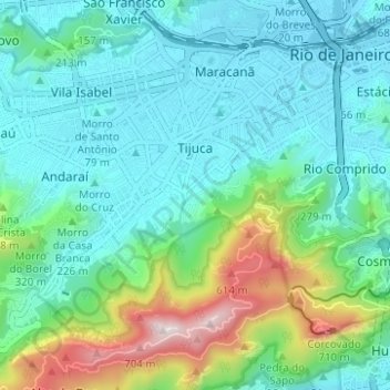 Topografische Karte Tijuca, Höhe, Relief