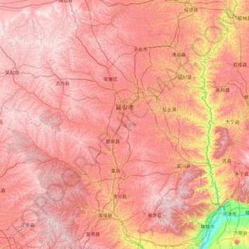 Topografische Karte Yan'an, Höhe, Relief