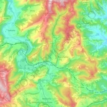 Topografische Karte Cengio, Höhe, Relief