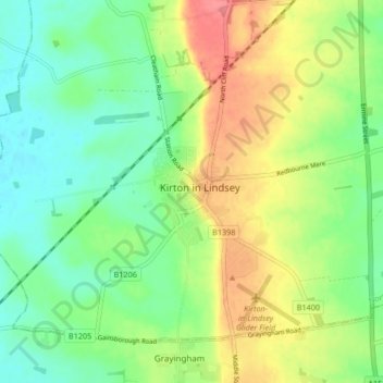 Topografische Karte Kirton in Lindsey, Höhe, Relief