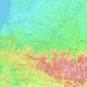 Topografische Karte Pyrenäen-Atlantik, Höhe, Relief