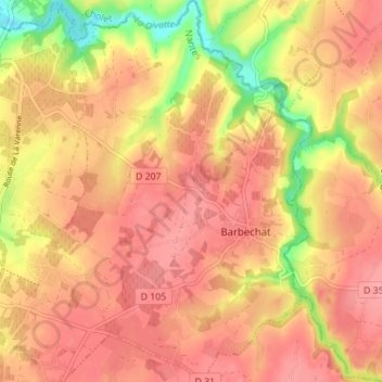 Topografische Karte Barbechat, Höhe, Relief