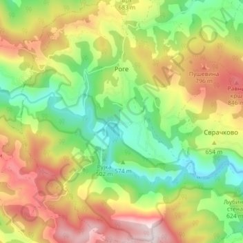 Topografische Karte Роге, Höhe, Relief