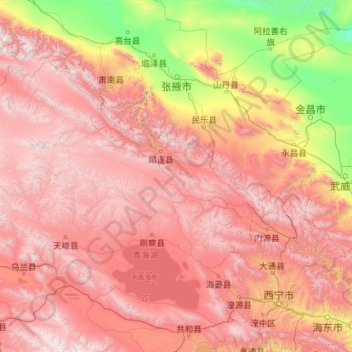 Topografische Karte Haibei, Höhe, Relief