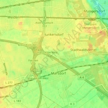 Topografische Karte Junkersdorf, Höhe, Relief