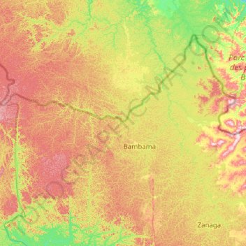 Topografische Karte Bambama, Höhe, Relief