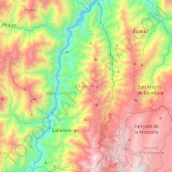 Topografische Karte Sabanalarga, Höhe, Relief