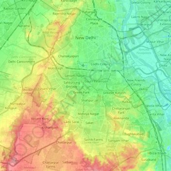 Topografische Karte Neu-Delhi, Höhe, Relief