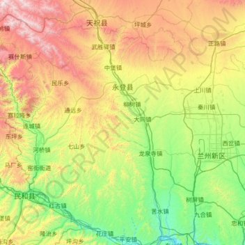Topografische Karte 永登县, Höhe, Relief