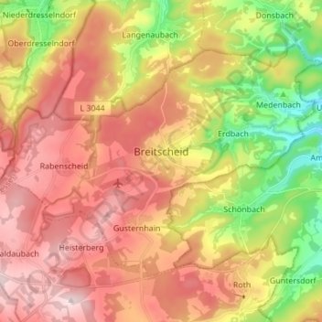 Topografische Karte Breitscheid, Höhe, Relief