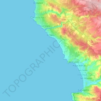 Topografische Karte El Tabo, Höhe, Relief