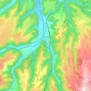 Topografische Karte Massiac, Höhe, Relief