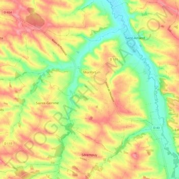 Topografische Karte Monfort, Höhe, Relief