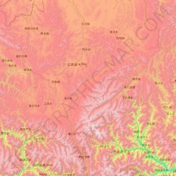 Topografische Karte Hongyuan County, Höhe, Relief