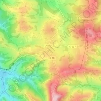 Topografische Karte Loucrup, Höhe, Relief