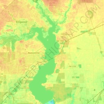 Topografische Karte Lake Houston, Höhe, Relief