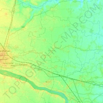 Topografische Karte Burdwan - II, Höhe, Relief