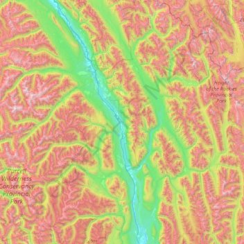 Topografische Karte Area F (Columbia Lake/Windermere Lake), Höhe, Relief