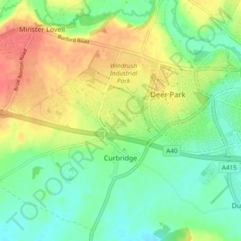 Topografische Karte Curbridge, Höhe, Relief