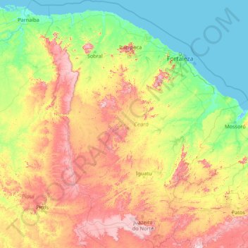Topografische Karte Ceará, Höhe, Relief