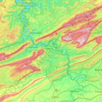 Topografische Karte Giles County, Höhe, Relief