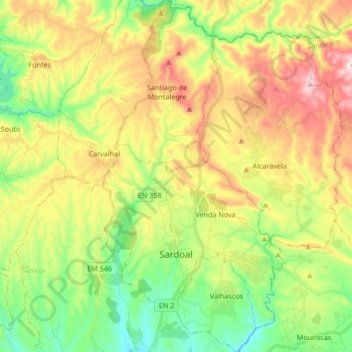 Topografische Karte Sardoal, Höhe, Relief