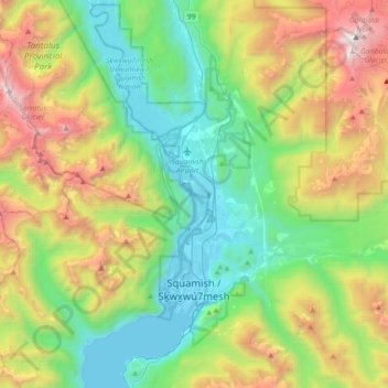 Topografische Karte Squamish, Höhe, Relief