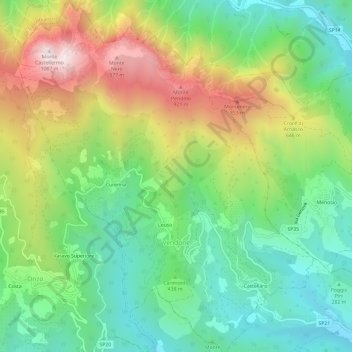 Topografische Karte Vendone, Höhe, Relief