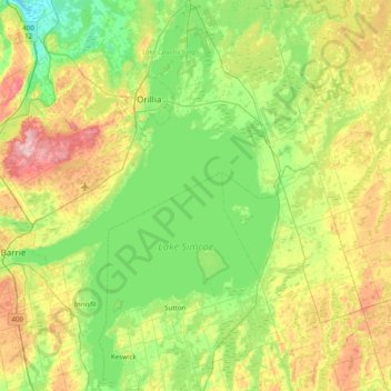 Topografische Karte Lac Simcoe, Höhe, Relief