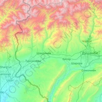 Topografische Karte Ноҳияи Шаҳринав, Höhe, Relief
