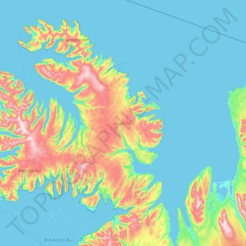 Topografische Karte Vestfirðir, Höhe, Relief
