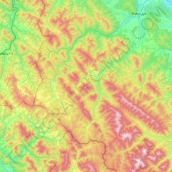 Topografische Karte Вигодська селищна громада, Höhe, Relief