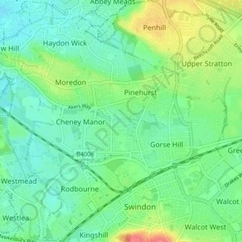 Topografische Karte Central Swindon North, Höhe, Relief