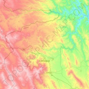 Topografische Karte Llallagua, Höhe, Relief