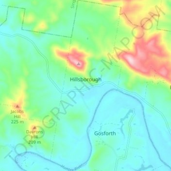 Topografische Karte Hillsborough, Höhe, Relief