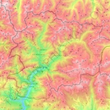 Topografische Karte Andorra, Höhe, Relief