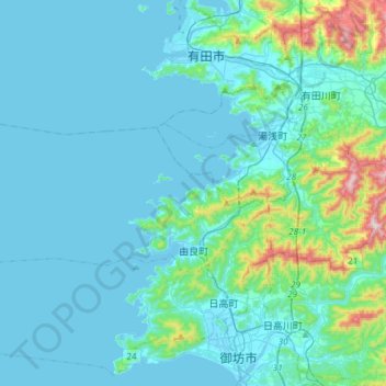 Topografische Karte 日高郡, Höhe, Relief