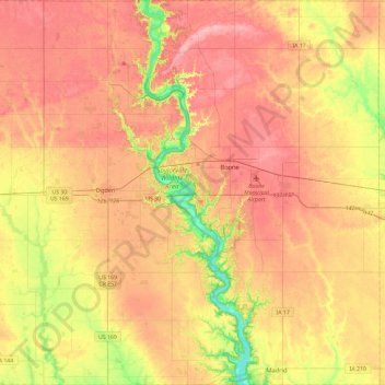 Topografische Karte Boone County, Höhe, Relief