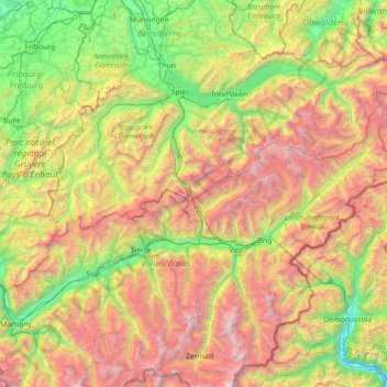 Topografische Karte Berner Alpen, Höhe, Relief