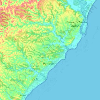 Topografische Karte Paripueira, Höhe, Relief