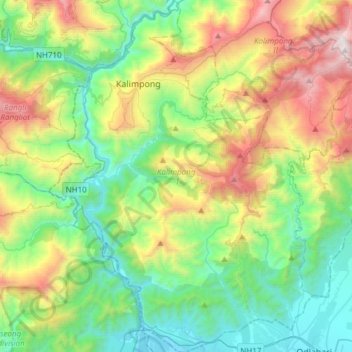Topografische Karte Kalimpong -I, Höhe, Relief