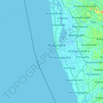 Topografische Karte Alappuzha, Höhe, Relief