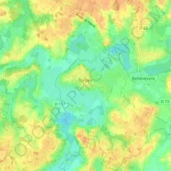 Topografische Karte Torpes, Höhe, Relief