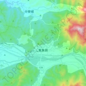 Topografische Karte 集集鎮, Höhe, Relief