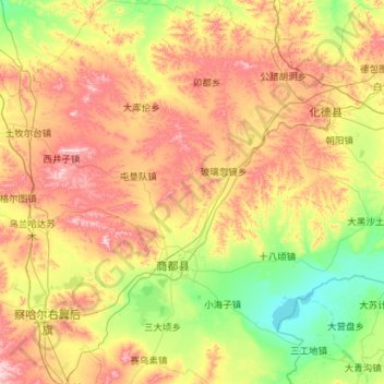 Topografische Karte Shangdu County, Höhe, Relief