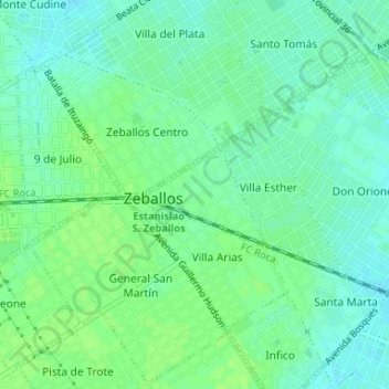 Topografische Karte Zeballos, Höhe, Relief