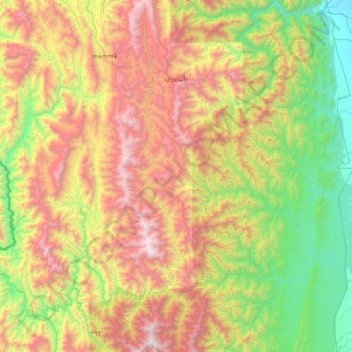 Topografische Karte Hakha, Höhe, Relief