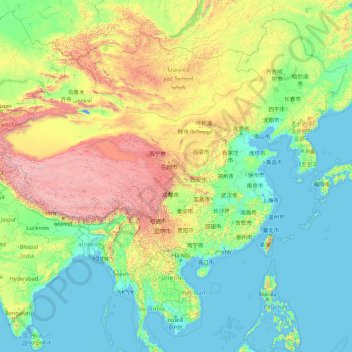 Topografische Karte China, Höhe, Relief