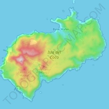 Topografische Karte Île Cocos, Höhe, Relief